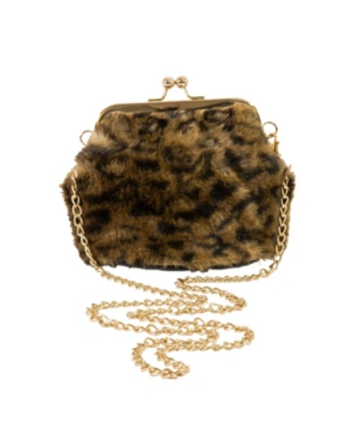 Area Stars Faux Fur Bag With Kiss Lock Closure And Chain Crossbody Strap In Tan
