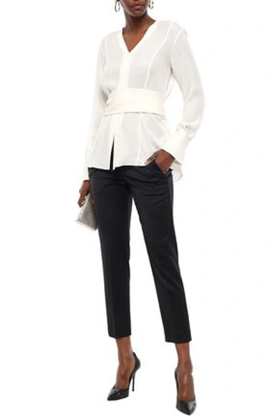 Brunello Cucinelli Woman Belted Silk-crepe Blouse Ivory