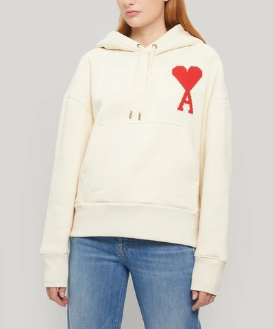 Ami Alexandre Mattiussi Logo Hooded Sweatshirt In Cream