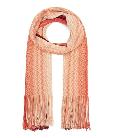 Missoni Ombre Zig-zag Stripe Long Tassel Wool-blend Scarf In Pink