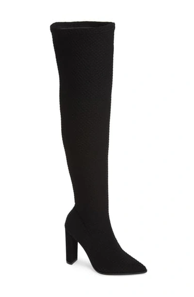 Alias Mae Blade Mesh Over The Knee Boot In Black Stretch Fabric
