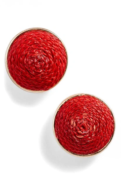 Akola Raffia Stud Earrings In Red