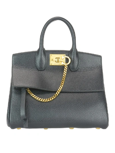 Ferragamo The Studio Hammered Leather Bag In Grey