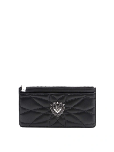 Dolce & Gabbana Devotion Leather Cardholder In Black