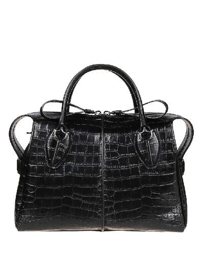 Tod's D-styling M Croco Print Leather Bowling Bag In Black
