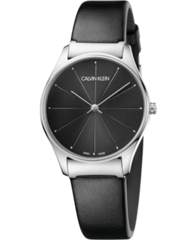 Calvin Klein Women's Classic Too Black Leather Strap Watch 32mm