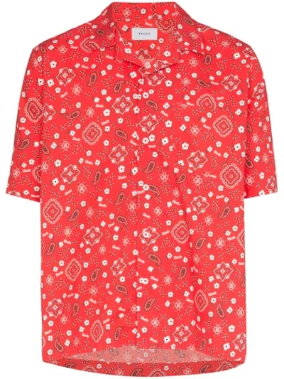 Rhude Bandana Print Short Sleeve Button-up Camp Shirt In Red,white