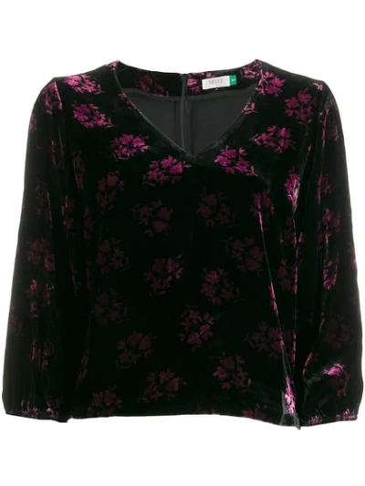 Rixo London Millie V-neck Floral Print Velvet Top In Bunch Shadow Floral