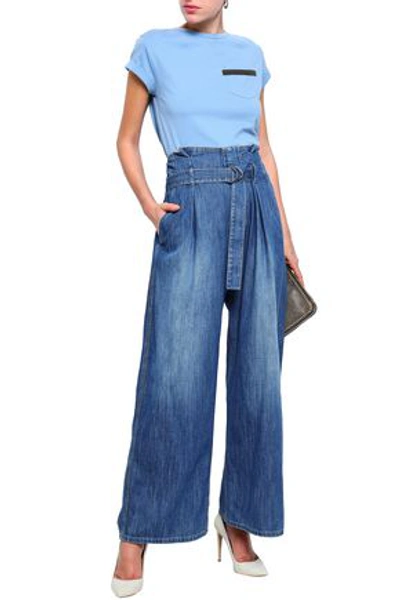 Brunello Cucinelli Woman Belted High-rise Wide-leg Jeans Mid Denim