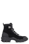 Moncler Helis Logo-print Leather-trimmed Suede Ankle Boots In Black