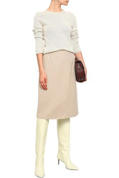 Agnona Woman Wrap-effect Cashmere Midi Skirt Beige