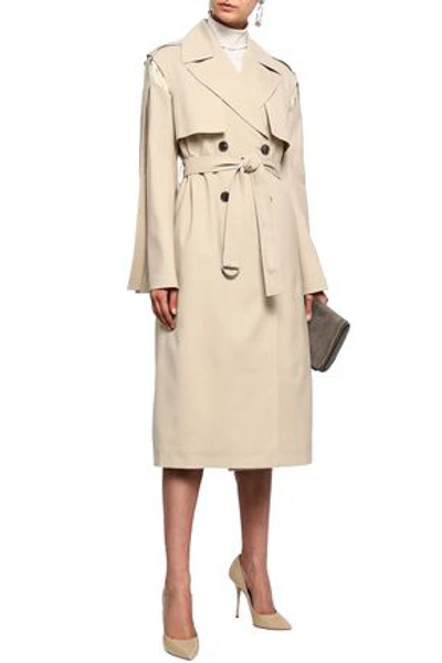 Adeam Woman Quilted Satin-paneled Wool-blend Trench Coat Beige