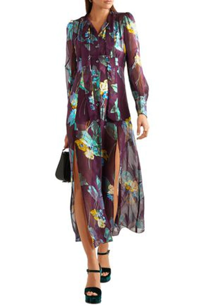 Anna Sui Woman Floral-print Metallic Fil Coupé Silk-blend Midi Dress Purple