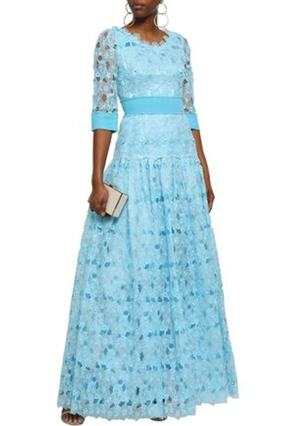 Dolce & Gabbana Woman Gathered Embroidered Cotton-blend Organza Gown Sky Blue