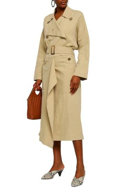 Michael Kors Belted Draped Linen And Silk-blend Trench Coat In Sand