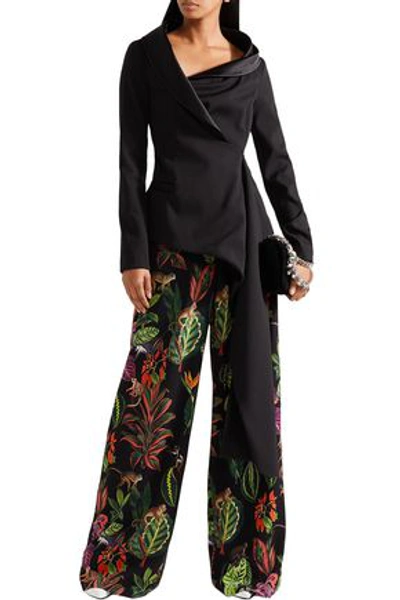 Oscar De La Renta Woman Printed Silk-blend Crepe De Chine Wide-leg Trousers Black