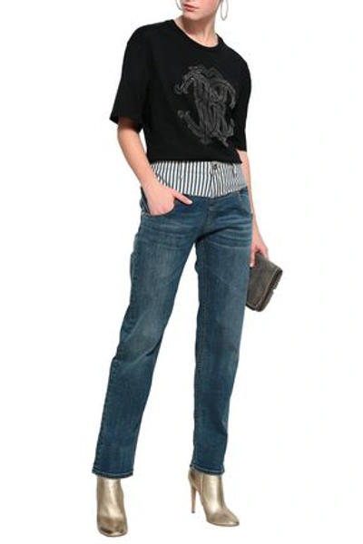 Roberto Cavalli Woman Crystal-embellished Cotton-jersey T-shirt Black