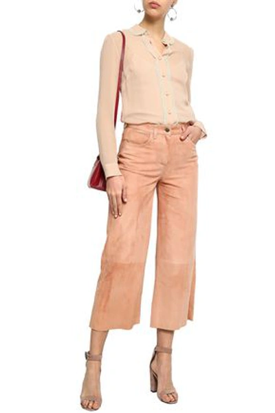 Red Valentino Redvalentino Woman Cropped Suede Wide-leg Pants Peach