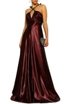 ROBERTO CAVALLI OPEN-BACK SEQUIN-EMBELLISHED RUCHED SATIN GOWN,3074457345620632269
