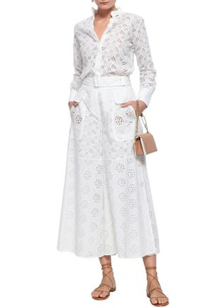 Valentino Woman Broderie Anglaise Cotton-blend Wide-leg Pants White