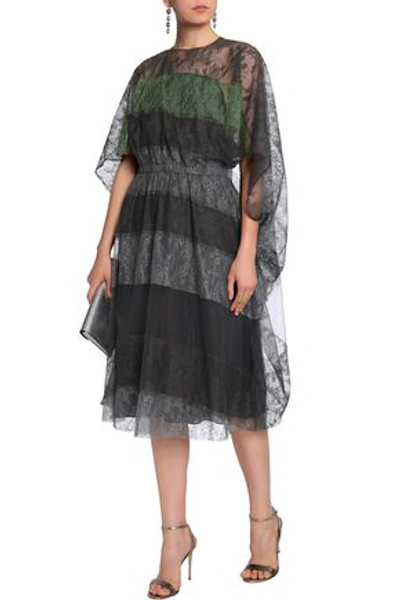 Valentino Woman Cape-effect Paneled Silk-lace Dress Anthracite In Black