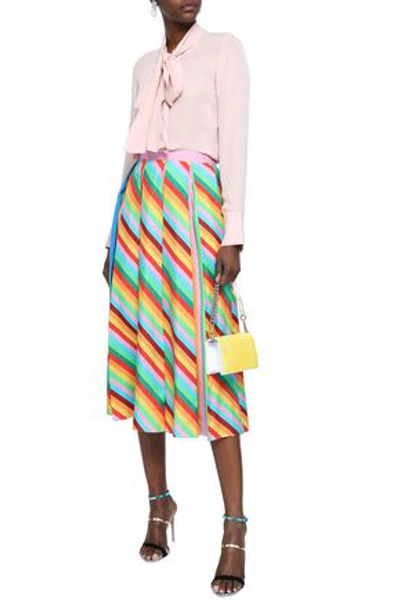 Valentino Woman Pleated Striped Silk Midi Skirt Multicolor
