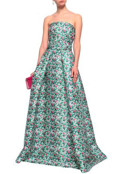 Monique Lhuillier Woman Flared Floral-print Duchesse Satin-twill Maxi Skirt Light Green