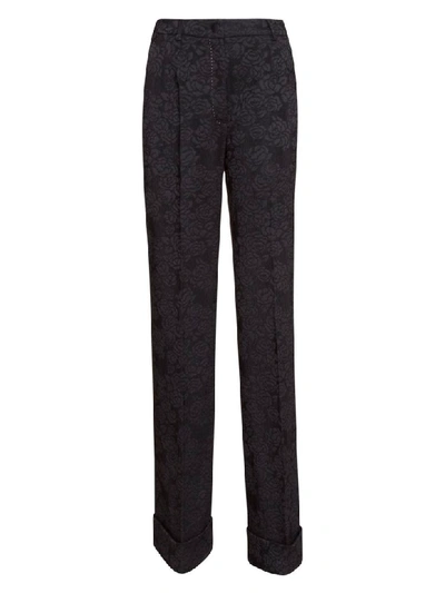 Dolce & Gabbana Floral Brocade Trousers In Nero