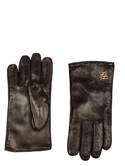 Fendi Brown Leather Gloves