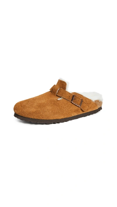BIRKENSTOCK BOSTON SHEARLING CLOGS MINK/NATURAL,BIRKE30143