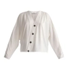 PAISIE Batwing Blouse With Ruched Shoulders & Diagonal Buttons In White