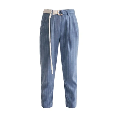 Paisie Striped Peg Leg Trousers With Contrasting O-ring Belt In Blue And White