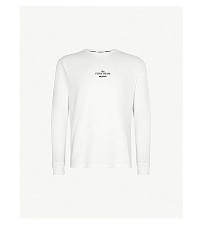 Stone Island Logo-print Cotton-jersey Sweatshirt In White