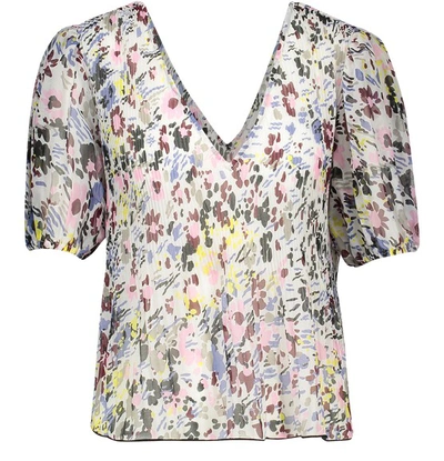 Ganni Cropped Printed Top In Egret
