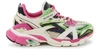 Balenciaga Track 2 Open Metallic Sneakers In White / Green / Pink