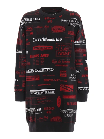 Love Moschino All Over Print Over Sweatshirt Style Dress In Black