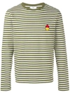 AMI ALEXANDRE MATTIUSSI LONG SLEEVED STRIPED T SHIRT WITH SMILEY PATCH