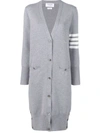 Thom Browne Virgn Wool Cardigan Dress With Sporty Stripe Detail In Grey