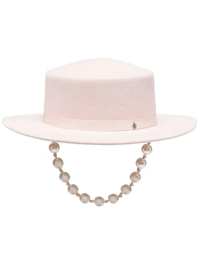 Maison Michel Kiki Felt Hat With Faux Pearls In Pink