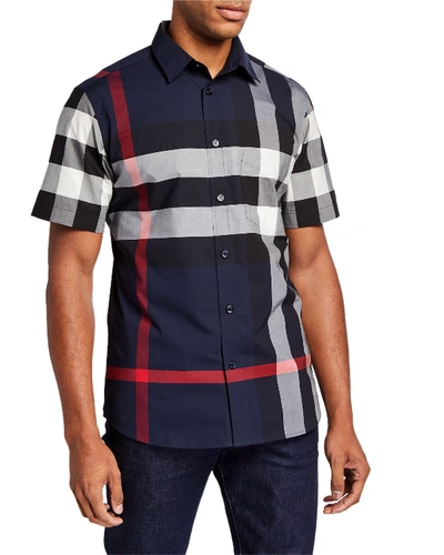 Burberry Men's Somerton Check Short-sleeve Sport Shirt In Navy