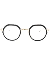 Thom Browne Round Contrast-trim Glasses In Black