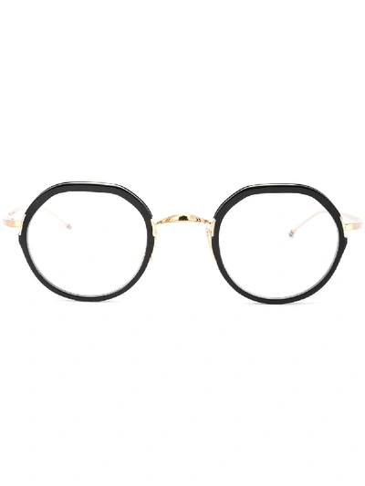 Thom Browne Round Contrast-trim Glasses In Black