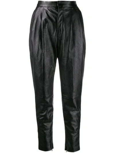 Saint Laurent High-rise Tapered Grained-leather Trousers In Black