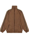 Gucci Men's Rhombus-print Twill Track Jacket In Brown