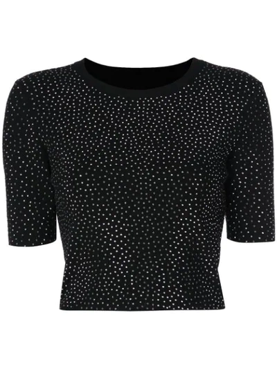 Alice And Olivia Ciara Cropped Crystal-embellished Knitted Top In Black,black