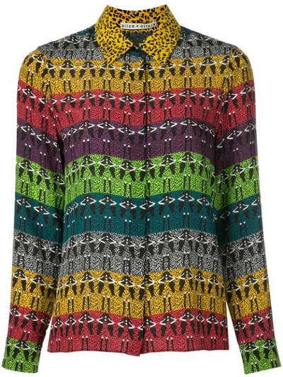 Alice And Olivia Willa Stace Face Rainbow Silk Shirt In Multi-colour