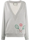 GUCCI PLUNGE NECK TENNIS SWEATSHIRT