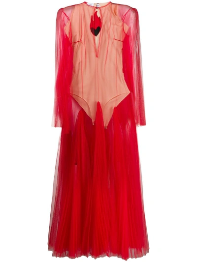 Atu Body Couture Long-sleeve Flared Sheer Dress In Red