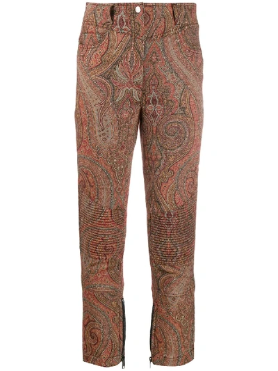 Etro High Rise Paisley-print Trousers In Nude