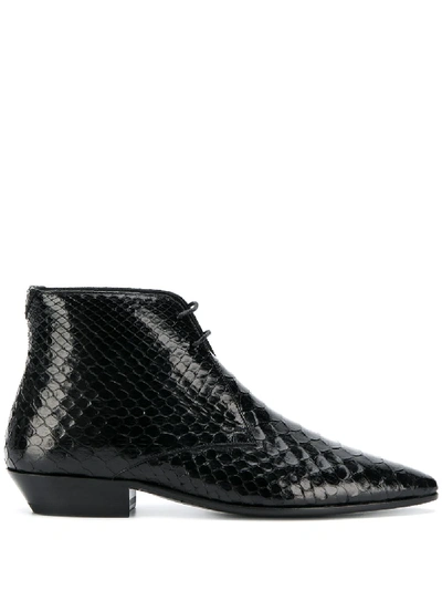 Saint Laurent Jonas 25 Python Lace Up Low Boots In Grey